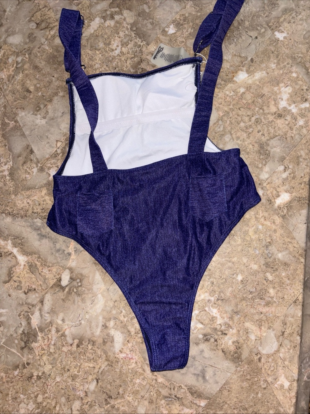 Women's Navy Blue One-Piece Swimsuit with Adjustable Straps - Picture 10 of 11